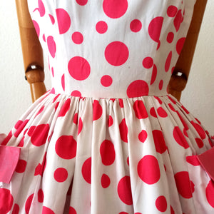 1950s 1960s - Fabulous Pink Dots Pockets Dress - W27 (68cm)