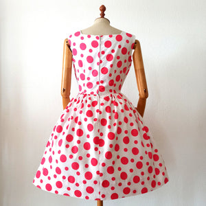 1950s 1960s - Fabulous Pink Dots Pockets Dress - W27 (68cm)