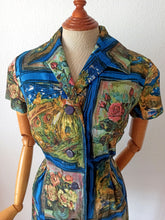 Cargar imagen en el visor de la galería, 1960s - Gorgeous Novelty Paintings Cotton Dress - W29 (74cm)
