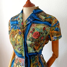 Charger l&#39;image dans la galerie, 1960s - Gorgeous Novelty Paintings Cotton Dress - W29 (74cm)
