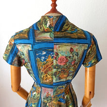 Laden Sie das Bild in den Galerie-Viewer, 1960s - Gorgeous Novelty Paintings Cotton Dress - W29 (74cm)
