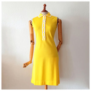 1960s - TYSSABRIL, France - DEADSTOCK Yellow Twiggy Dress - W30 (76cm)