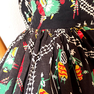 1950s  - FRANCE - Stunning Novelty Print Dress  - W31 (78cm)