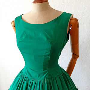 1950s 1960s - Gorgeous French Green Cotton Dress - W28.5 (72cm)