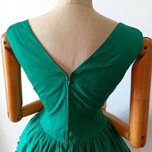 1950s 1960s - Gorgeous French Green Cotton Dress - W28.5 (72cm)