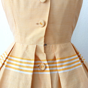 1950s - Adorable French Butter Yellow Striped Bolero Dress - W29 (74cm)