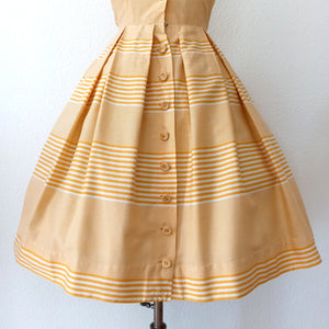 1950s - Adorable French Butter Yellow Striped Bolero Dress - W29 (74cm)