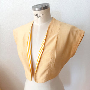 1950s - Adorable French Butter Yellow Striped Bolero Dress - W29 (74cm)