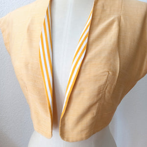 1950s - Adorable French Butter Yellow Striped Bolero Dress - W29 (74cm)