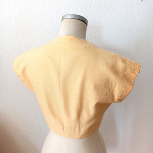 1950s - Adorable French Butter Yellow Striped Bolero Dress - W29 (74cm)