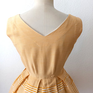 1950s - Adorable French Butter Yellow Striped Bolero Dress - W29 (74cm)