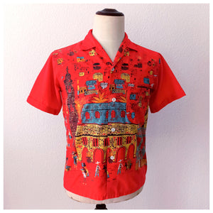 1950s  - TOM SAWYER, USA - Mexican Novelty Print Shirt - Sz Small