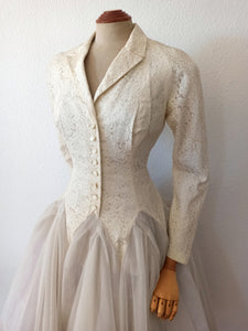 1950s - Italian Couture - Outstanding Cotton Lace Wedding Dress - W28 (70cm)