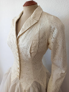 1950s - Italian Couture - Outstanding Cotton Lace Wedding Dress - W28 (70cm)