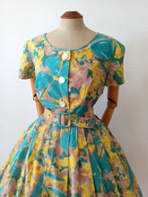 Cargar imagen en el visor de la galería, 1950s - BOUSSAC de PARIS, France - Stunning Cotton Dress - W29 (74cm)
