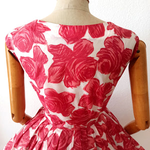 1950s 1960s - Gorgeous Satin Roseprint Dress - W27 (68cm)