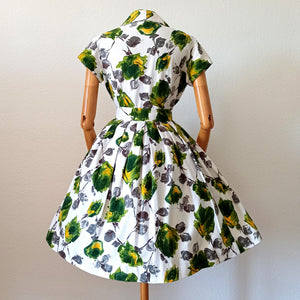 1950s - FONTANOR, Belgium - Fabulous Roseprint Dress - W30 (76cm)