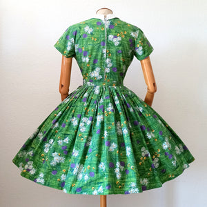 1950s 1960s - Stunning Floral Garden Cotton Dress - W27.5 (70cm)