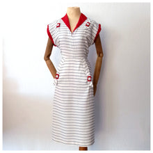 Load image into Gallery viewer, 1940s - Lovely Sailor Vibes Rayon - Linen Dress - W26 (66cm)
