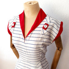 Load image into Gallery viewer, 1940s - Lovely Sailor Vibes Rayon - Linen Dress - W26 (66cm)
