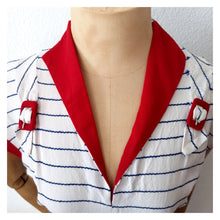 Load image into Gallery viewer, 1940s - Lovely Sailor Vibes Rayon - Linen Dress - W26 (66cm)
