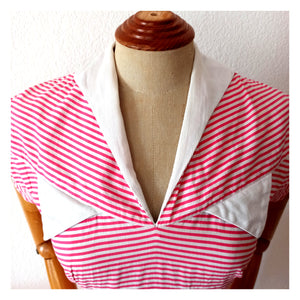 1940s - Iconic Candy Pink Stripes Cotton Dress - W30 (76cm)