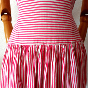 1940s - Iconic Candy Pink Stripes Cotton Dress - W30 (76cm)