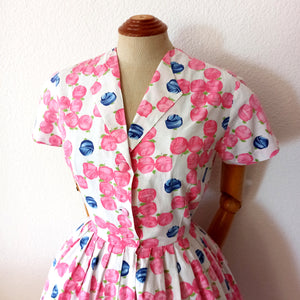 1950s - Adorable Roseprint Cotton Dress - W26 (66cm)