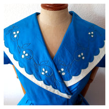 Load image into Gallery viewer, 1950s - ODILENE, Paris- Stunning Blue Cotton Dress - W32 (81cm)
