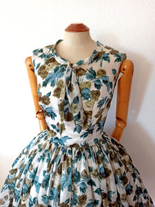 1950s - Stunning Roseprint Satin Dress- W28 (72cm)