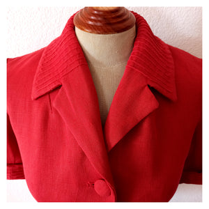 1940s 1950s - LE REUSSI, Paris - New Look Coral Red Linen Jacket  - W28 (72cm)