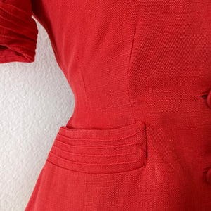 1940s 1950s - LE REUSSI, Paris - New Look Coral Red Linen Jacket  - W28 (72cm)