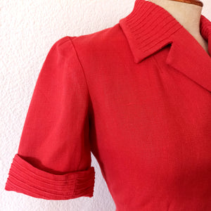 1940s 1950s - LE REUSSI, Paris - New Look Coral Red Linen Jacket  - W28 (72cm)