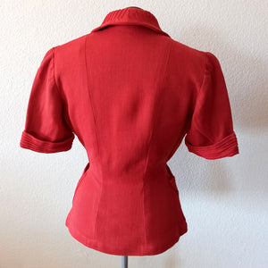 1940s 1950s - LE REUSSI, Paris - New Look Coral Red Linen Jacket  - W28 (72cm)