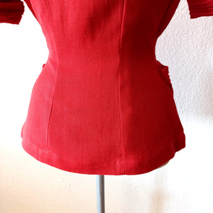 1940s 1950s - LE REUSSI, Paris - New Look Coral Red Linen Jacket  - W28 (72cm)