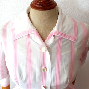 1950s - J. TIKTINER, France - Adorable Pink Stripes Summer Dress - W24 (62cm)