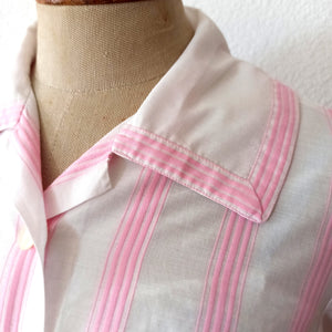 1950s - J. TIKTINER, France - Adorable Pink Stripes Summer Dress - W24 (62cm)