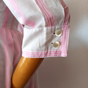 1950s - J. TIKTINER, France - Adorable Pink Stripes Summer Dress - W24 (62cm)