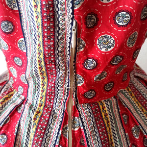 1950s - Gorgeous Red Printed Cotton Dress - W35 (90cm)