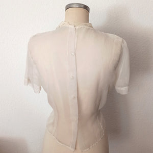 1950s - Gorgeous French Embroidery Nylon Blouse - W35 (88cm)