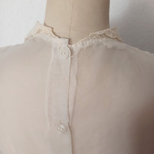 1950s - Gorgeous French Embroidery Nylon Blouse - W35 (88cm)