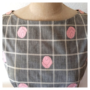 1950s 1960s - Adorable Grey Roses Cotton Dress - W27 (68.5cm)