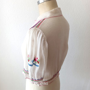 1940s - MODEX, Hungary - Gorgeous Hand Embroidery Gaz Blouse - W30 (76cm)