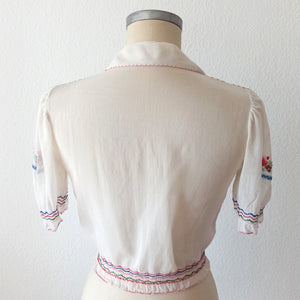 1940s - MODEX, Hungary - Gorgeous Hand Embroidery Gaz Blouse - W30 (76cm)