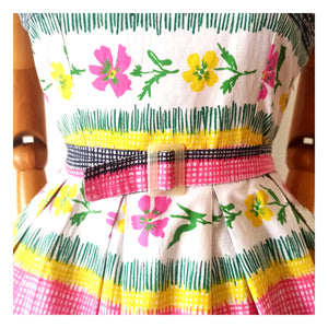 1950s - HR LE TREFORTS, France - Adorable Cotton Dress - W28 (71cm)