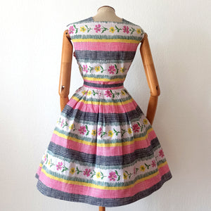 1950s - HR LE TREFORTS, France - Adorable Cotton Dress - W28 (71cm)