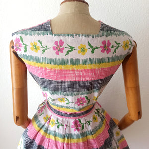 1950s - HR LE TREFORTS, France - Adorable Cotton Dress - W28 (71cm)