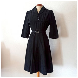 1940s - Stunning Black Taffeta Dress - W28.5 (72cm)