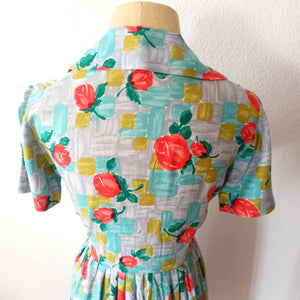 1950s - Lovely Roseprint Rayon Dress - W26 (66cm)