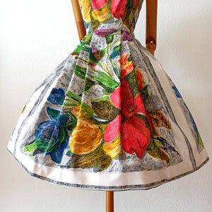 1950s - Italy - Outstanding Large Scale Floral Print Dress - W28 (70cm)